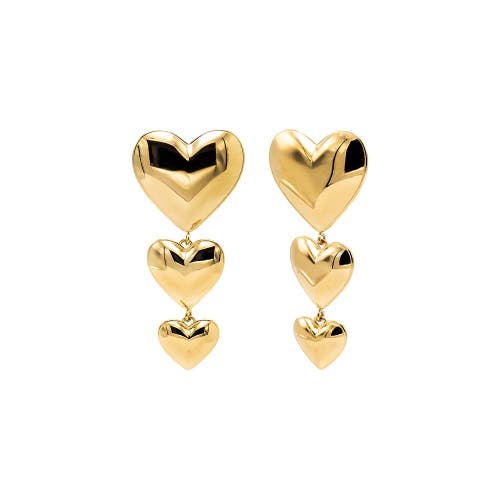 Shop Adina Eden By  Solid Triple Graduated Heart Drop Stud Earring In Gold