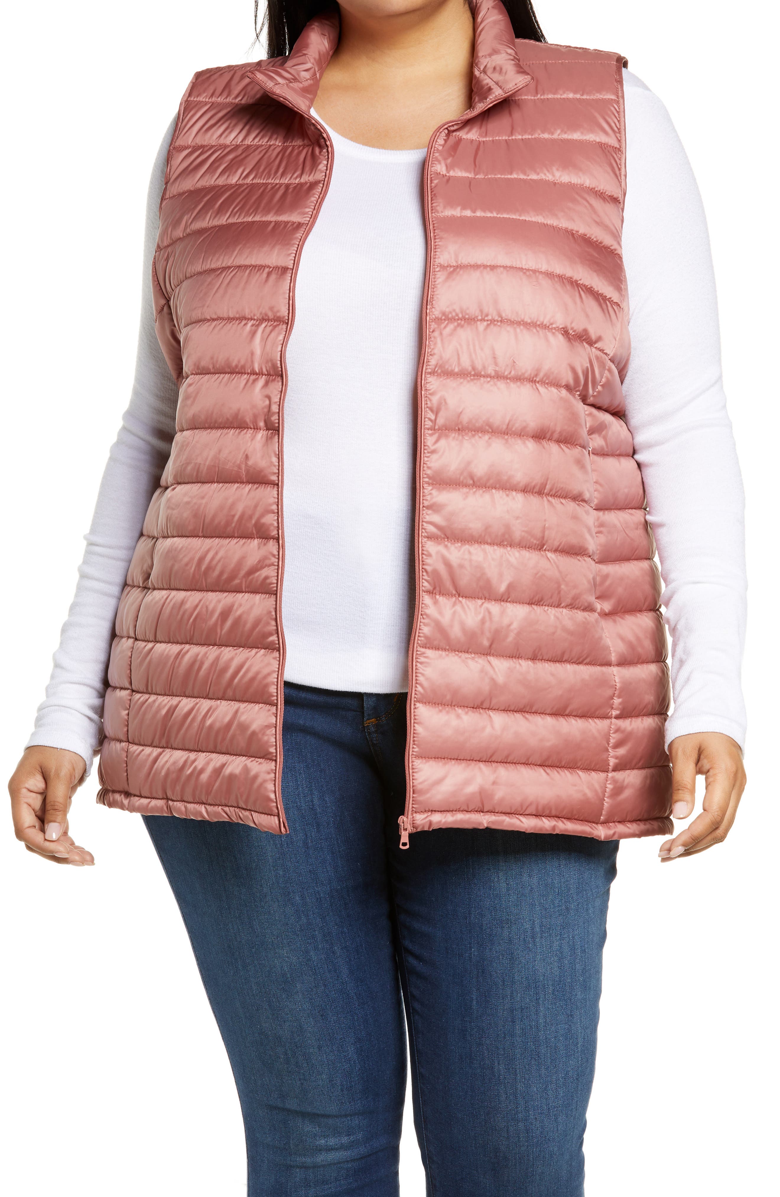 Bobeau Quilted Puffer Vest In Withered Rose
