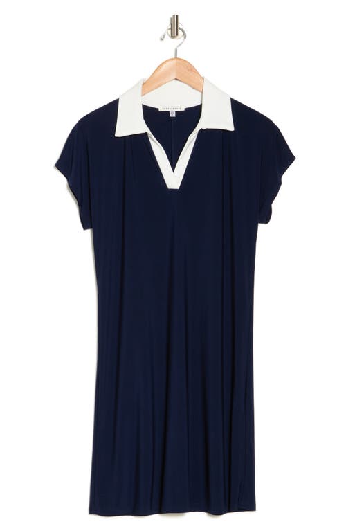 Shop Tash And Sophie Contrast Collar Dress In Blue/white