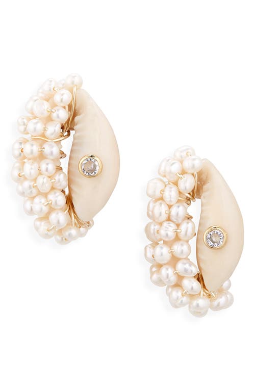 Éliou Congo Genuine Freshwater Pearl & Cowrie Shell Post Earrings in White at Nordstrom