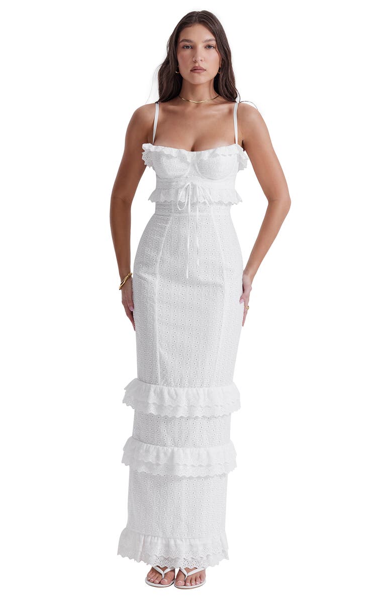 HOUSE OF CB Eve Ruffle Broderie Anglaise Maxi Dress | Nordstrom
