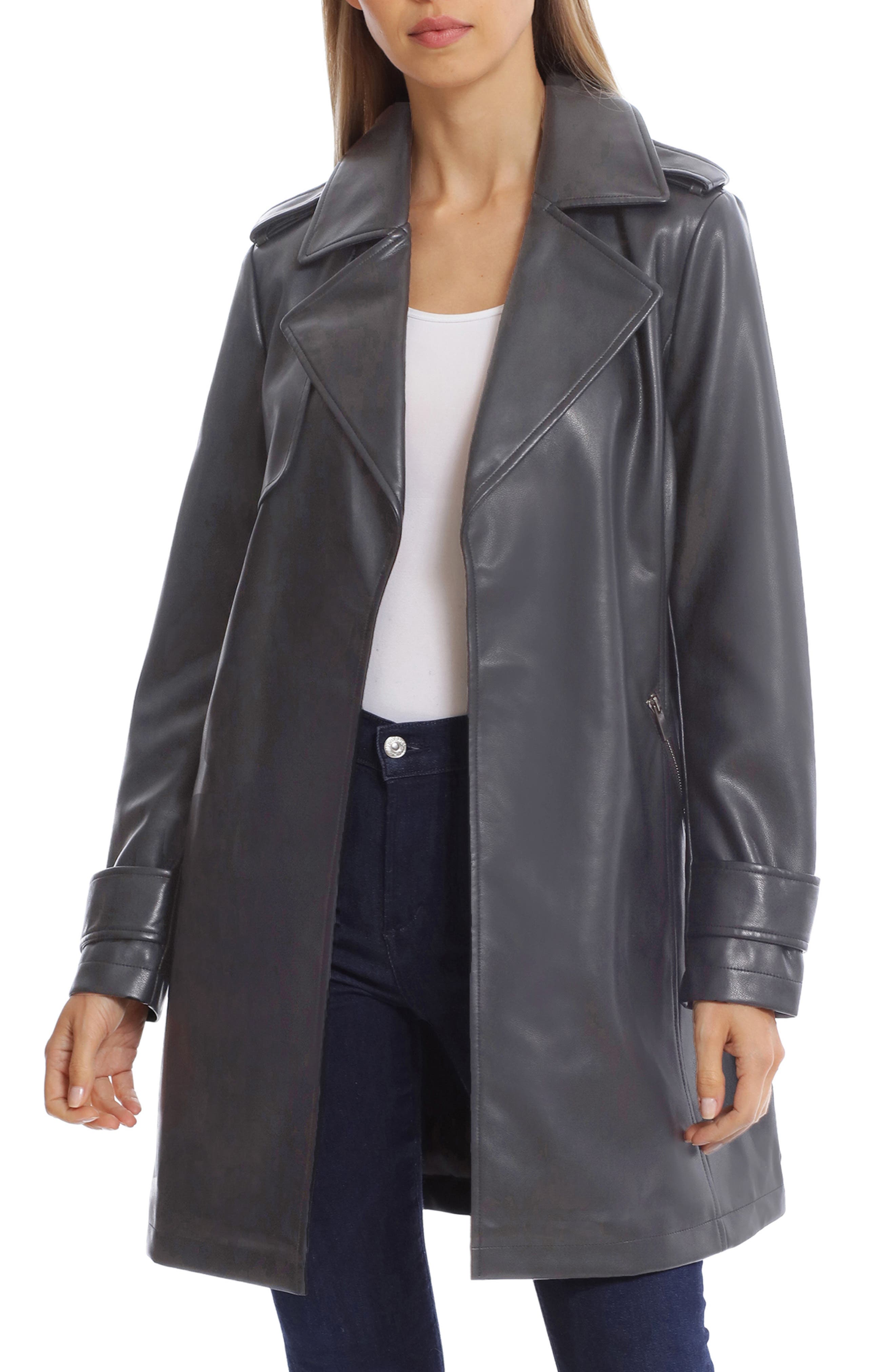 faux leather open front jacket