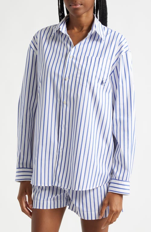 Shop Sporty And Rich Sporty & Rich Stripe Cotton Button-up Shirt In Navy/white Large Stripe