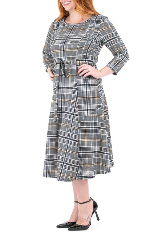 Nina Leonard Scoop Neck Jersey Midi Dress In Navy/mustard Multi