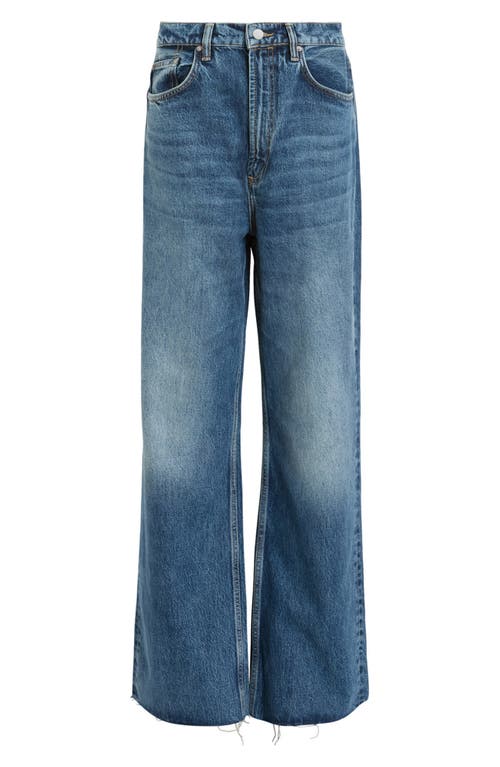 Shop Allsaints Blake Raw Hem Wide Leg Jeans In Dark Indigo