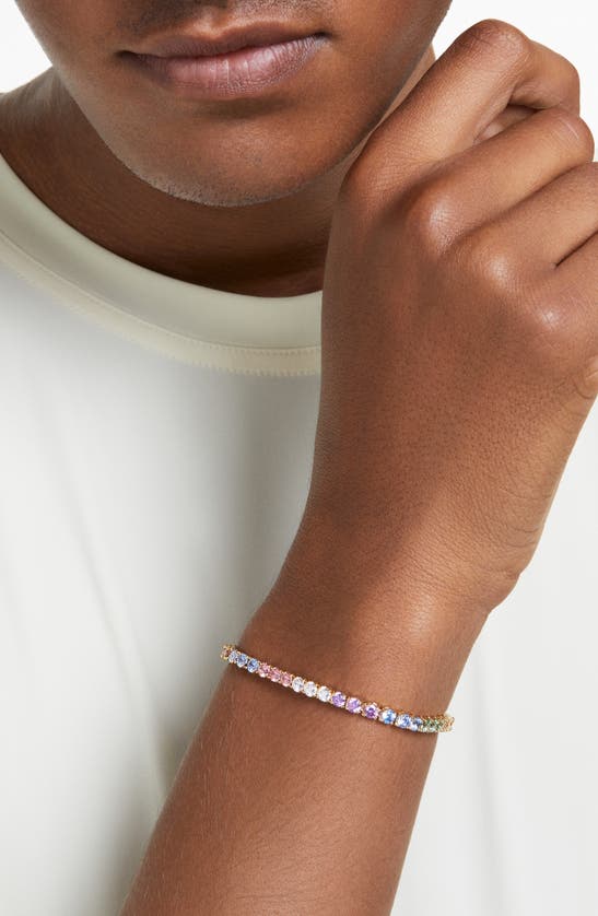 Swarovski Multicolored Round Cut Gold-tone Plated Matrix Bracelet In Multicolored