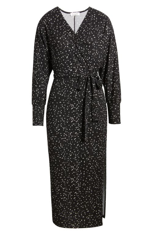 Shop Loveappella Long Sleeve Faux Wrap Dress In Black