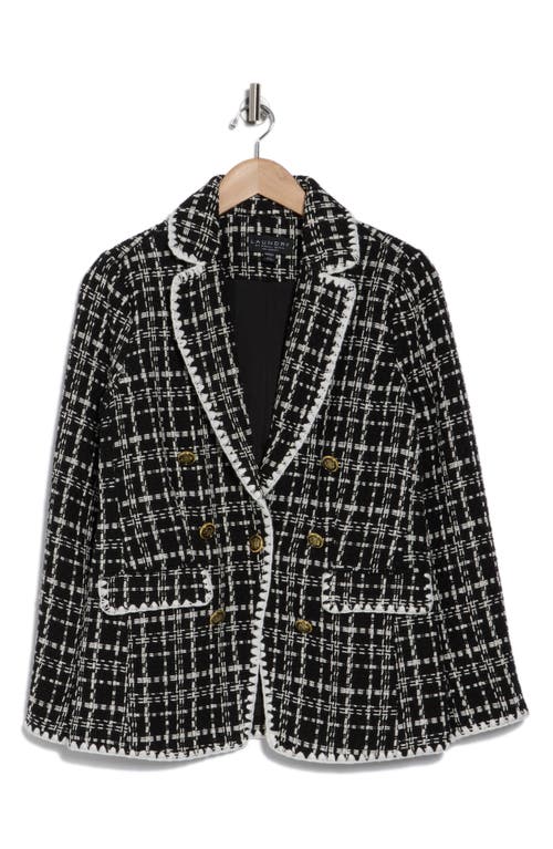 Laundry By Shelli Segal Stitch Trim Tweed Blazer In Black/marshmallow Plaid