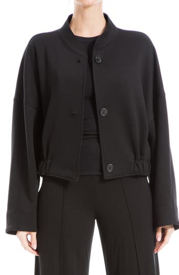 Max Studio Brushed Knit Cropped Bomber Jacket In Black