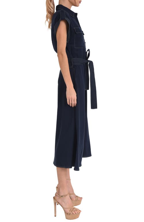 Shop Ciebon Josette Belted Cap Sleeve Shirtdress In Navy/white