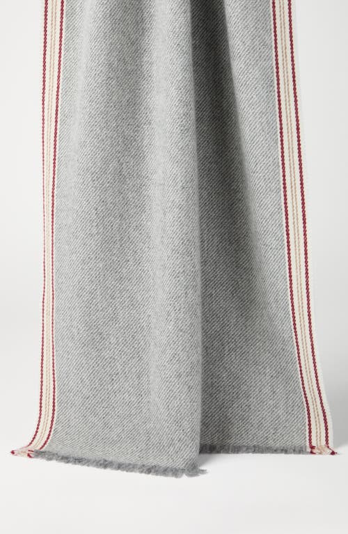 Shop Brunello Cucinelli Cashmere Scarf With Striped Edge In Grey