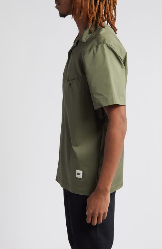 Shop Cat Wwr Gabardine Camp Shirt In Military Olive