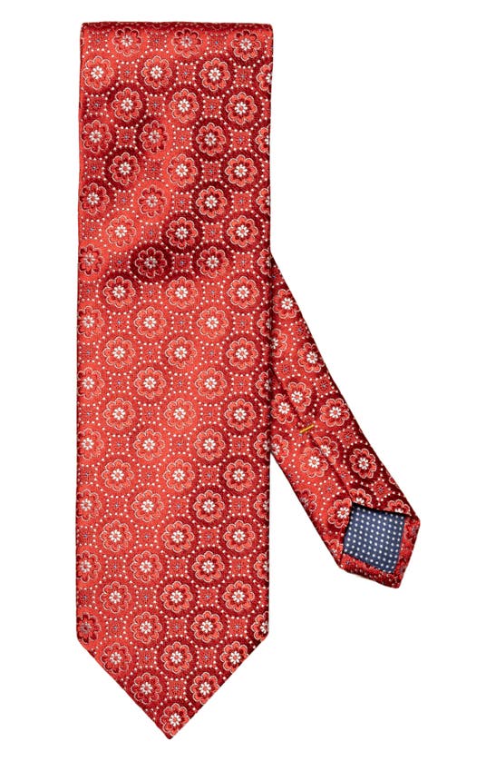 Shop Eton Floral Medallion Silk Tie In Medium Red