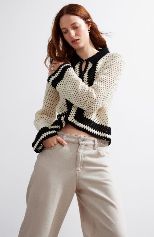 Shop & Other Stories Cotton Crochet Cardigan In Off White/black Contrast