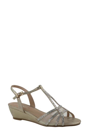 Paradox London Pink Jilly Embellished Wedge Sandal In Champagne