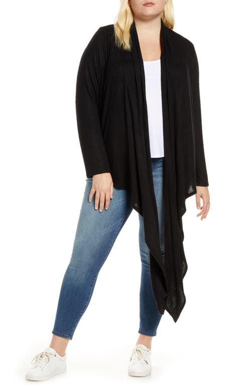 Loveappella Multi Wear Tie Front Draped Cardigan In Black