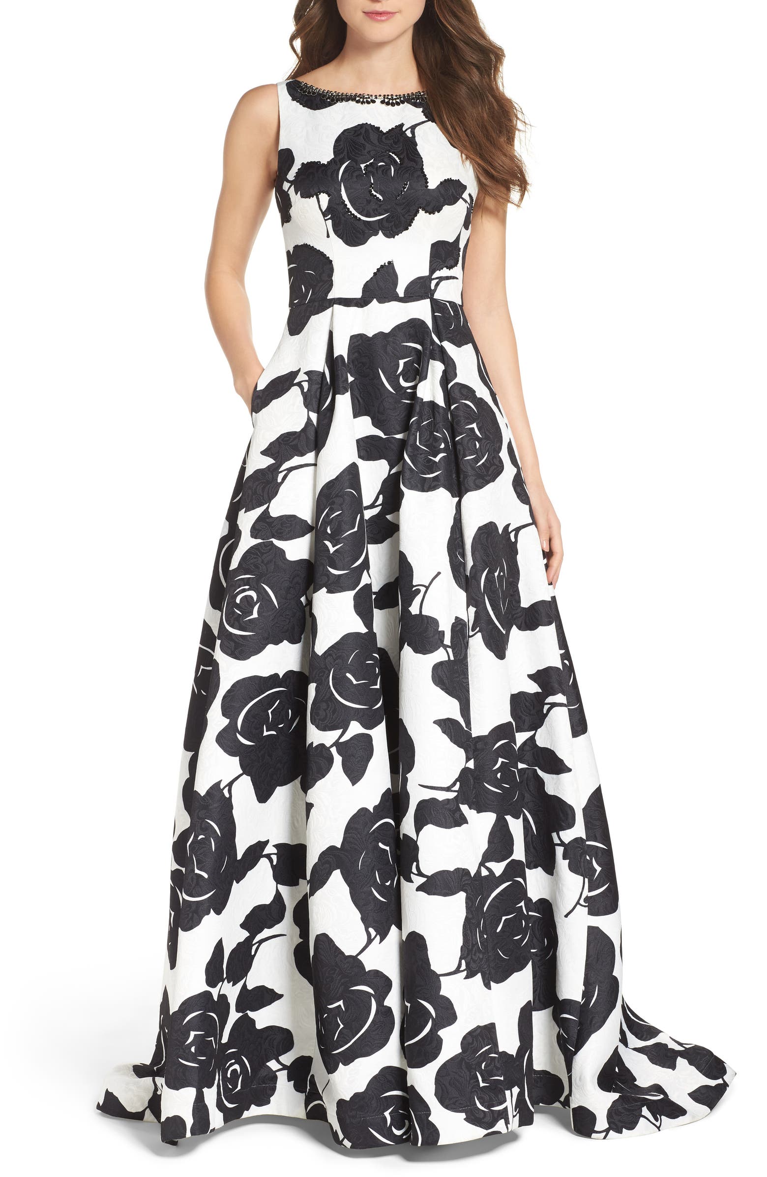 Ieena for Mac Duggal Embellished Floral Jacquard Gown | Nordstrom