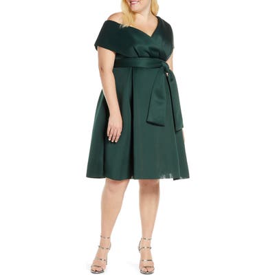 Plus Size Chi Chi London Curve Edel One-Shoulder Cocktail Dress, Blue/green