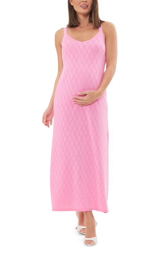Shop Ripe Maternity Skyla Sleeveless Pointelle Knit Midi Maternity Dress In Bubble Gum
