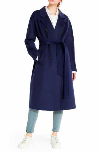 Fleurette Notch Collar Wool Blend Coat in Blue