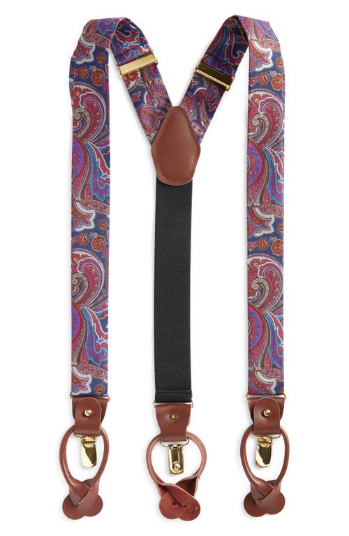 Clifton Wilson Grey & Fuchsia Paisley Silk Suspenders In Brown