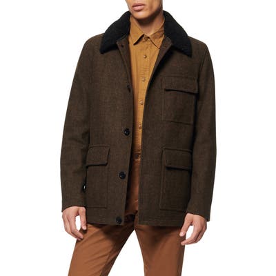 Andrew Marc Benito Wool Blend Coat With Detachable Collar, Green