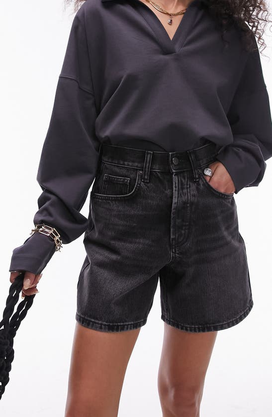 Shop Topshop Editor Denim Shorts In Black