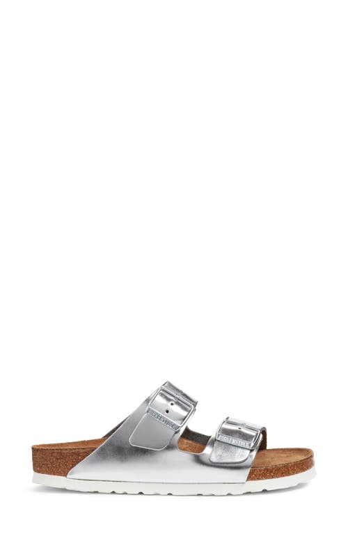 Shop Birkenstock Soft Slide Sandal In Metallic Silver Leather