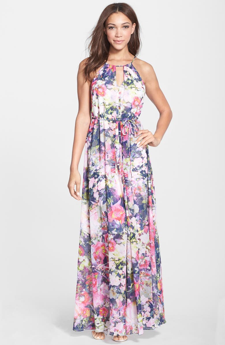 Maggy London Floral Print Chiffon Keyhole Maxi Dress | Nordstrom