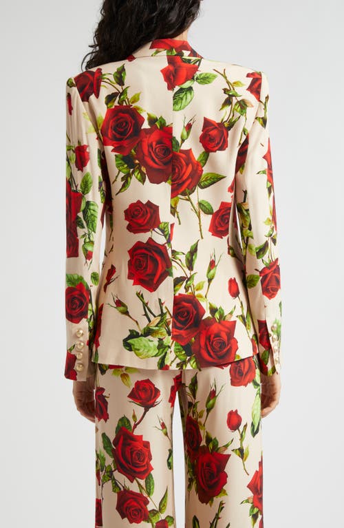 Shop L Agence L'agence Colin Floral Double Breasted Blazer In Sand/red Romantic Rose