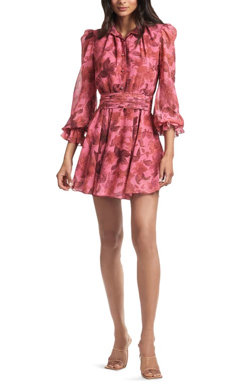 Sachin & Babi Astrid Floral Pleated Waist Chiffon Minidress in Sunset Pink Dalia Multi at Nordstrom, Size 14