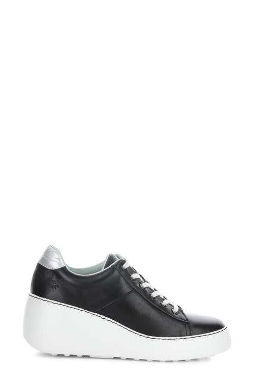 Shop Fly London Delf Platform Wedge Sneaker In 014 Black/silver Vel