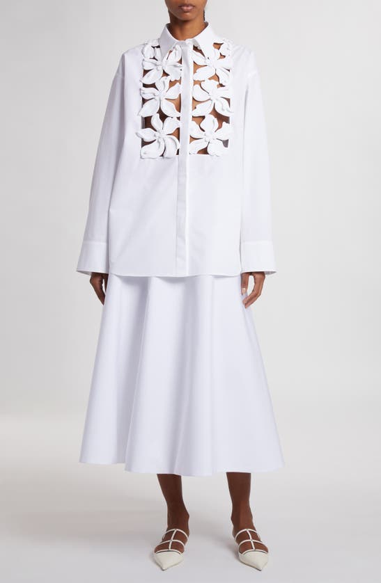 Shop Valentino Cotton A-line Midi Skirt In Bianco Ottico