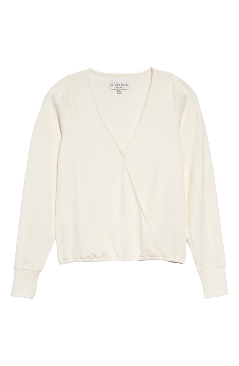 MADEWELL Texture & Thread Puff Sleeve Faux Wrap Top, Main, color, BRIGHT IVORY
