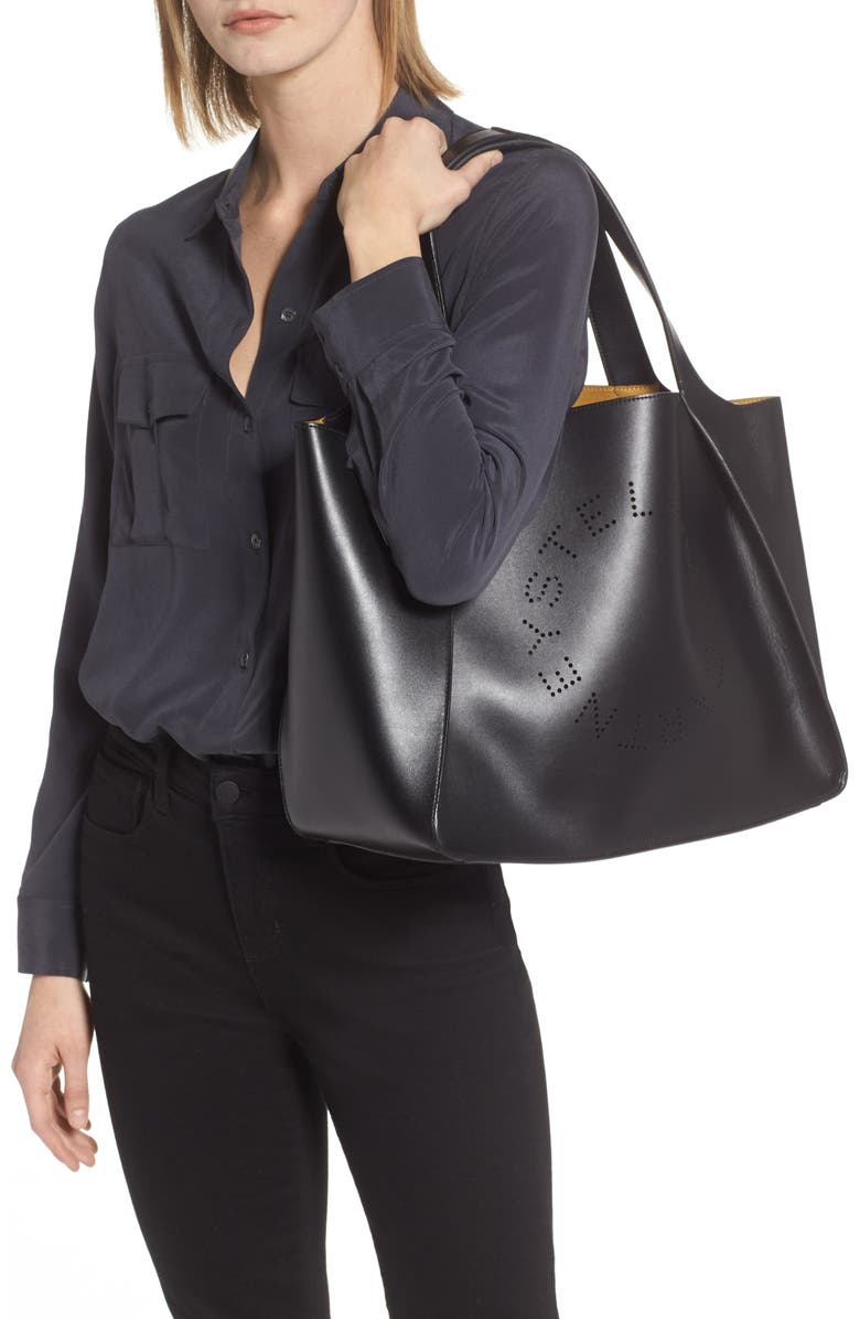 Stella McCartney Perforated Logo Faux Leather Tote, Alternate, color, 