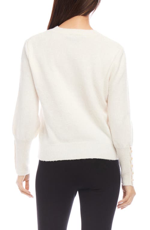 Shop Karen Kane Button Cuff Crewneck Sweater In Cream