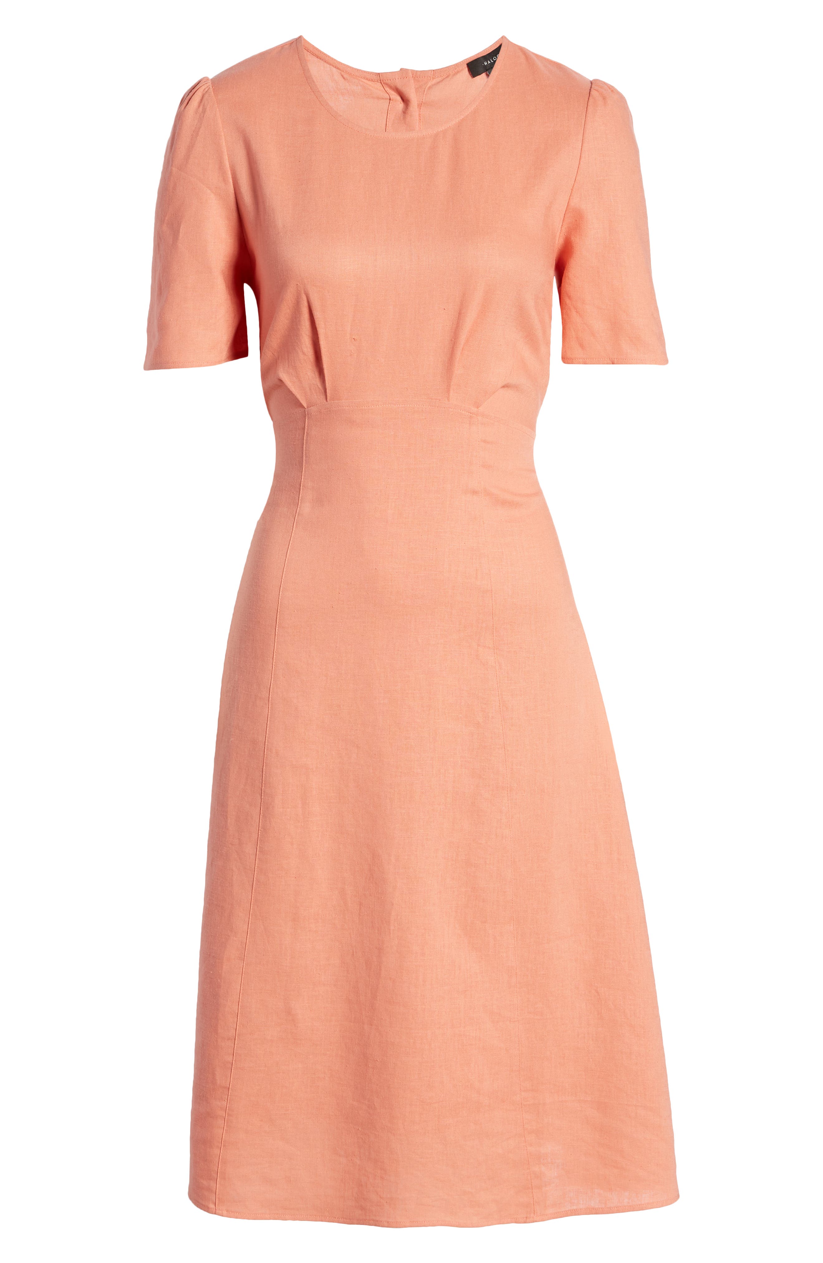 Open Back Puff Sleeve Linen Blend Midi 