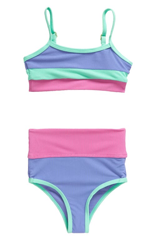 Beach Riot Kids' Little Eva & Emmie Colorblock Rib Two-Piece Swimsuit High Tide at Nordstrom,