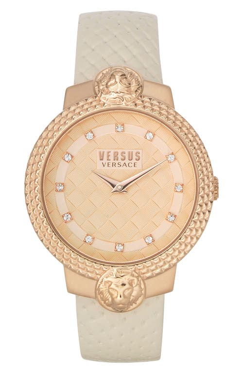 VERSUS Versace Montorgueil Crystal Index Leather Strap Watch, 38mm in Ip Rose Gold at Nordstrom