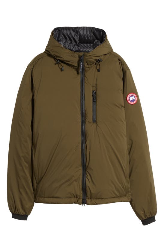 Shop Canada Goose Lodge Packable Windproof 750 Fill Power Down Hooded Jacket In Military Green