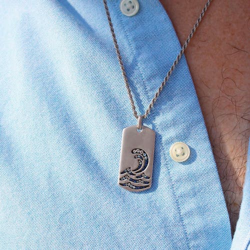 Luvmyjewelry Sterling Silver Surfrider Beach Design Blue Saphhire, White Topaz Gemstone Tag Chain In Silver