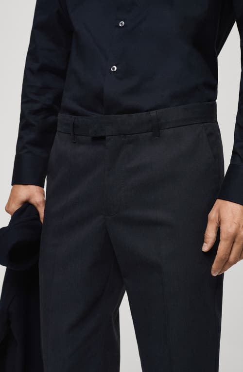 Shop Mango Regular Fit Cotton Blend Dress Pants In Dark Navy