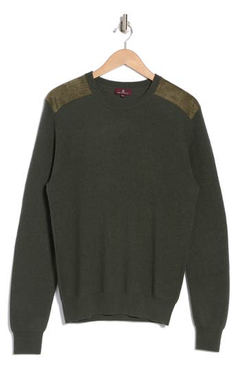 Amicale Faux Suede Patch Merino Wool Sweater In Olive