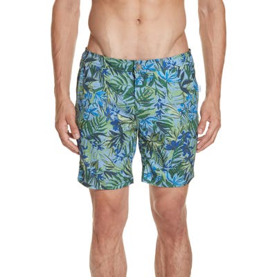 Onia Calder Tropics Print Swim Trunks, Blue