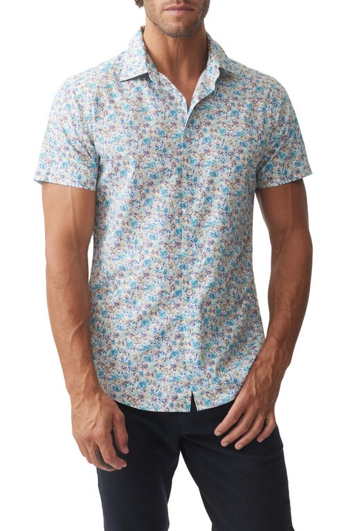 Langley Floral Short Sleeve Button-Up Shirt in Cobalt