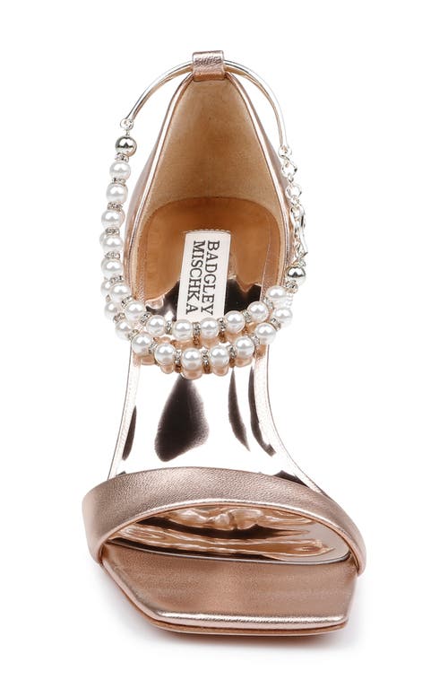 Badgley Mischka Loretta Metallic Pearly-strap Sandals In Champagne