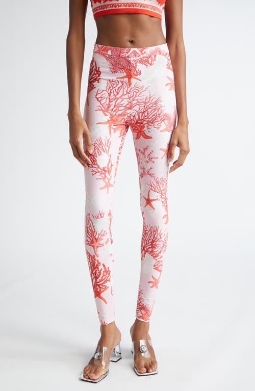 Versace Holiday Print High Waist Leggings In Dusty Rose Coral Bone