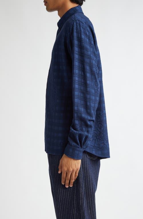 Shop Kenzo Bamboo Tiger Check Button-down Shirt In Blue Black