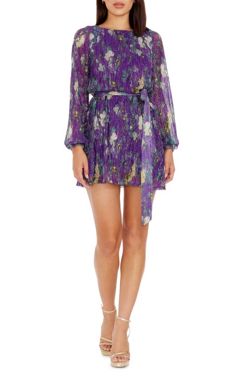 Shop Dress The Population Kirsi Metallic Floral Long Sleeve Minidress In Violet Multi