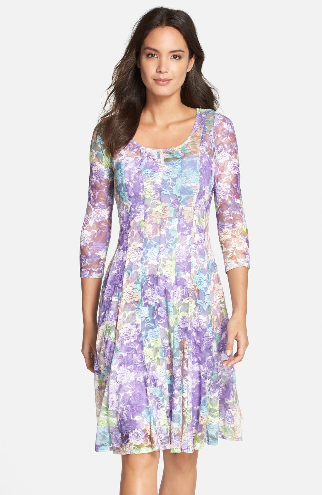 Chetta B Print Floral Lace Fit & Flare Dress | Nordstrom